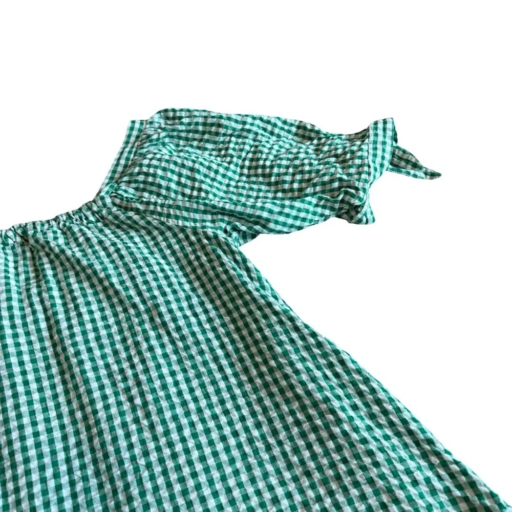 Free People Cass Midi Dress Green White Gingham Boho Stretch Gauze Size Small